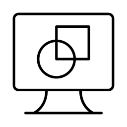 Icon of a desktop PC with geometric shapes inside